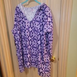 Womens Plus Sz 22/24 Woman Within Purple White Hooded Shirt Patterned